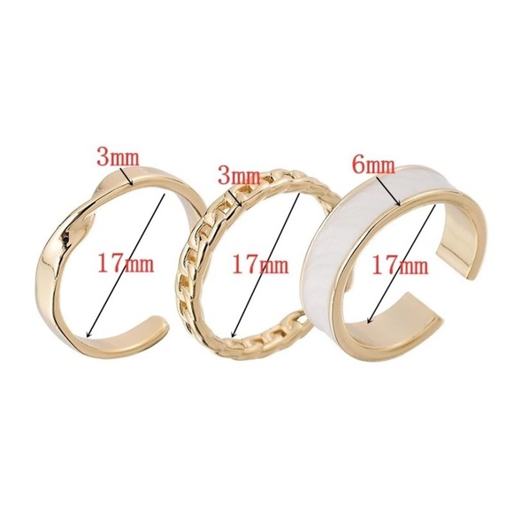 3 Piece Gold Chain Ring Set Adjustable Stackable NWT - Picture 4 of 5